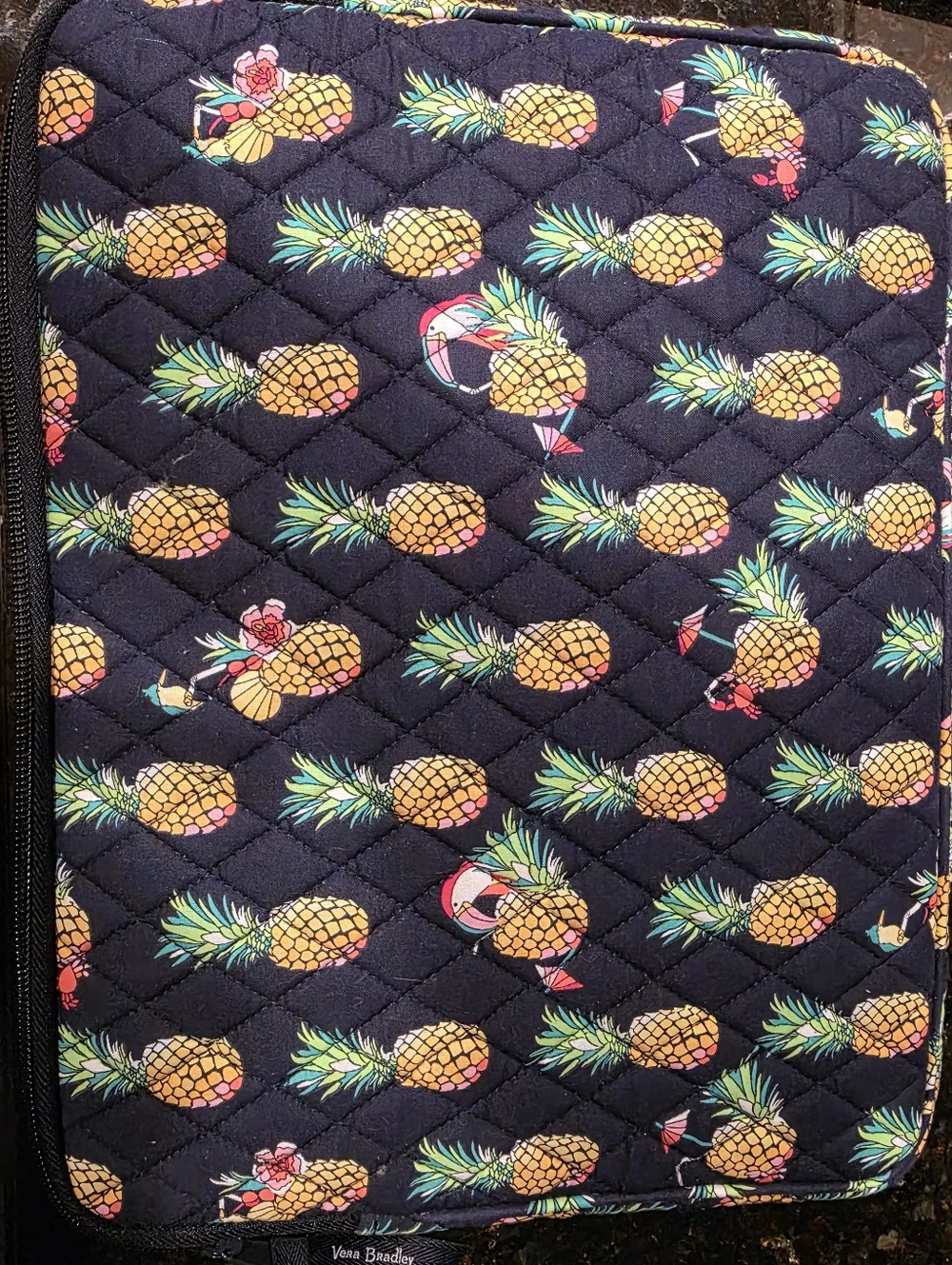 Vera Bradley Navy Quilted Sleeve with Yellow Pineapple Print